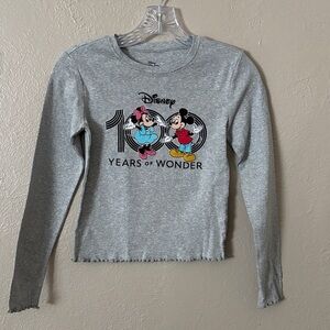 Girls 100years of Disney Long Sleeve Shirt, Mickey and Minnie, Small, Gray